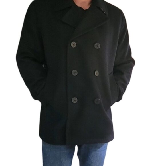 Michael Kors Men's Wool Pea Coat Dark Navy Blue Large Double 💗💗💗💗💗💗💗💗💗 - Picture 3 of 10